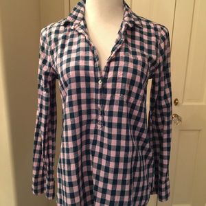 J Crew checked blouse, pink and blue, size 2